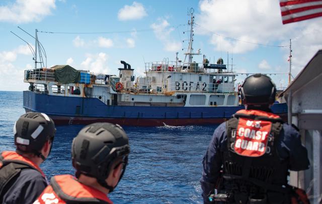 Crew members from the USCGC Stratton (WMSL-752)