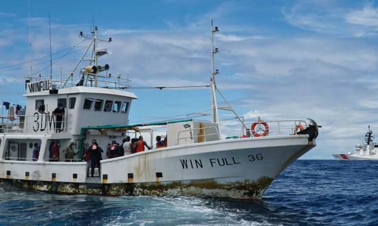 Crewmembers from the USCGC Stratton (WMSL-752) 