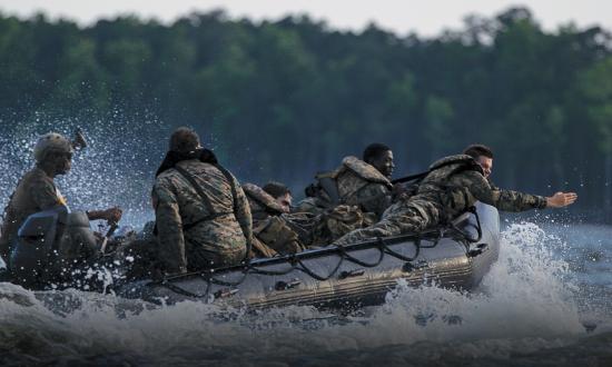 Marines from the 2d Marine Division conduct a gap crossing at Camp Lejeune