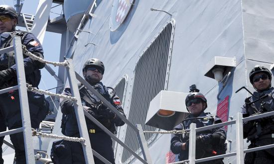 Sailors from the Chilean Navy frigate Almirante Cochrane