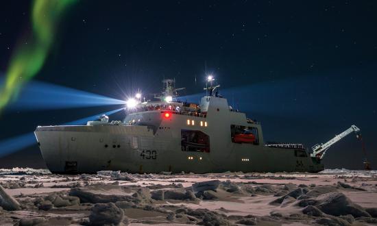 Northern lights flare above the HMCS Harry DeWolf 