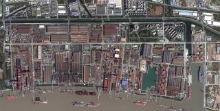 A satellite view of the Jiangnan Changxing Shipyard in Shanghai 