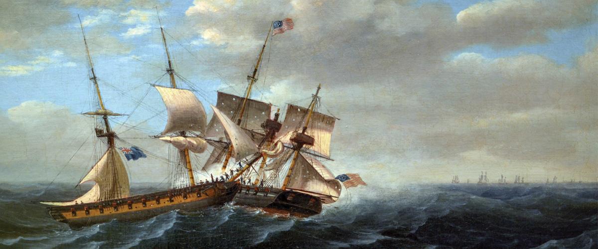 Battle between HMS Frolic and the USS Wasp is depicted in this early 19th-century painting by Thomas Birch.