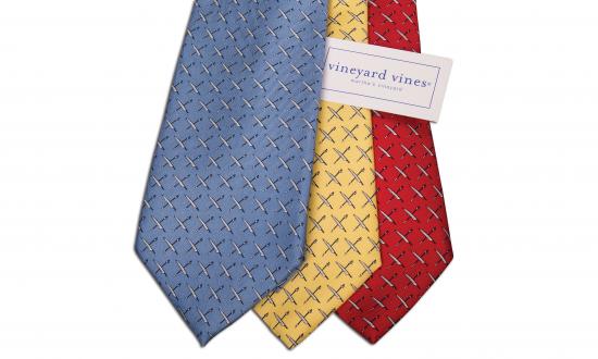 Blue, Yellow, and Red Naval Institute Vineyard Vines Ties with label